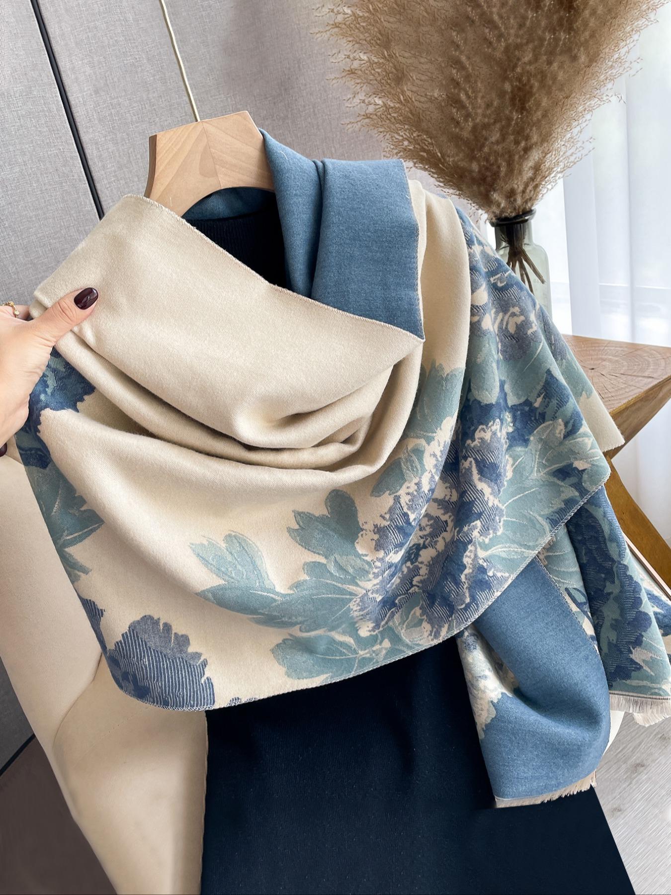 Women's Fashion Scarf, Floral Jacquard Shawl, Warm Thick Woven Fabric, Elegant Fitted Design, Perfect for Fall & Winter Wear