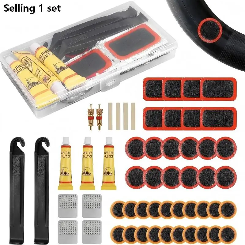 55-Piece Bike Tube Patch Repair Kit with Levers and Glue, Essential Tire Repair Set for Mountain and Road Bikes, Bicycle Maintenance Accessories, Bicycle Parts, Cycling Gear