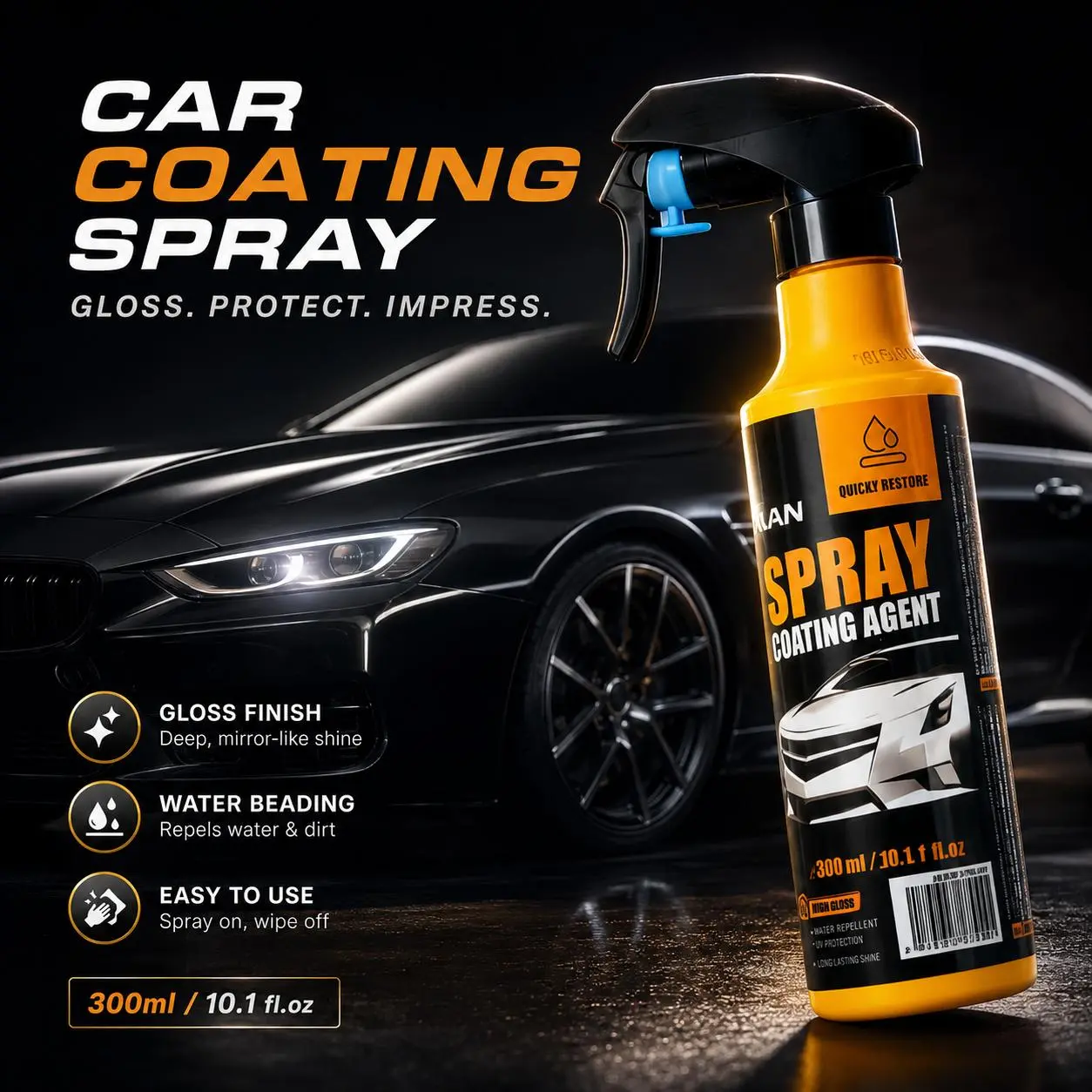 NUAN Nano Ceramic Car Spray Coating - Auto Detailing Spray Bottle, UV Resistant, Anti-Dust, Water Spot Resistant Paint Sealant for Premier League Fan Car Care