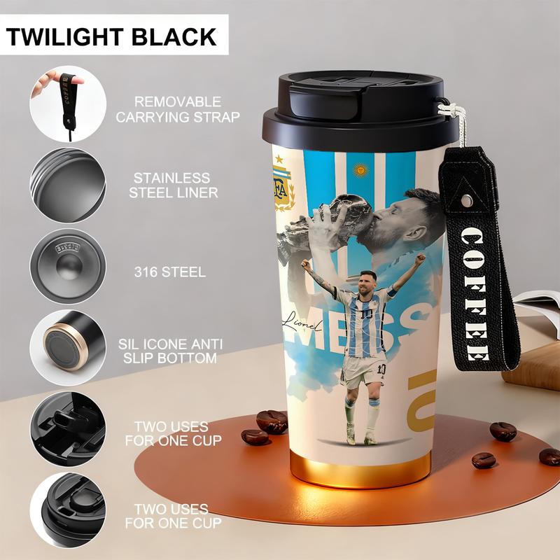 1 Pc 19/24/32oz stainless steel double wall insulated Tumbler, Hydration Tumbler, leak proof vacuum cup with handle and strap, soccer champion print, keep warm for 12 hours and cold for 24 hours, hot cold drinks, gift for men and women, birthday