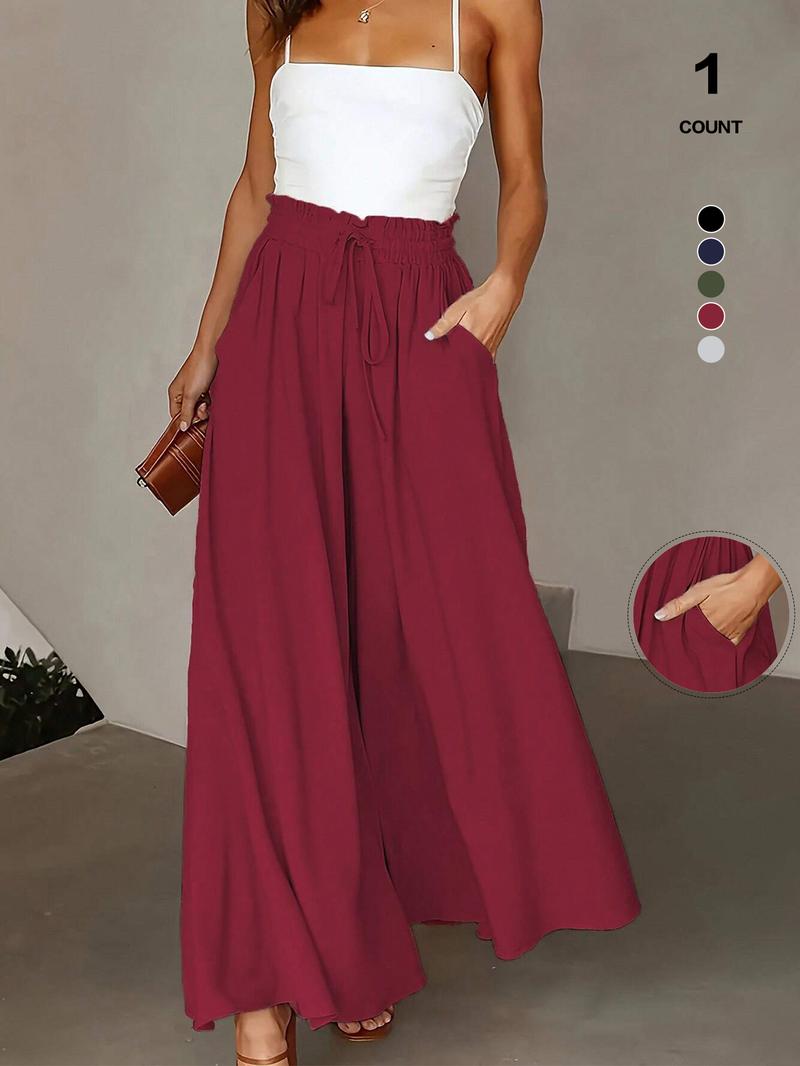 Women's Wide Leg Pants, Casual Loose Fit High Waist Drawstring Palazzo Trousers with Pockets, All Season Comfortable Design 2026