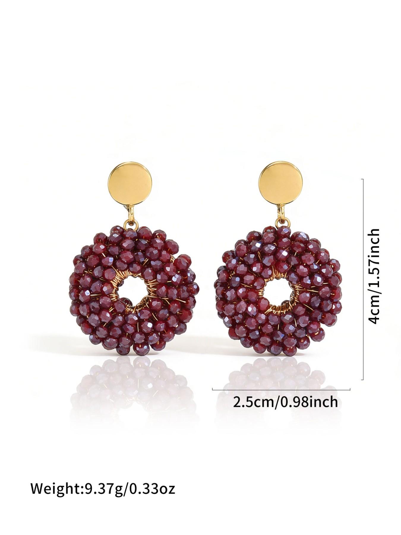A pair of pure handmade, beaded circular dangle earrings featuring a dazzling "Bling-Bling" effect and a chic Bohemian resort style. These vintage-inspired, ethnic-style earrings offer a unique, versatile, and minimalist aesthetic—exuding elegance