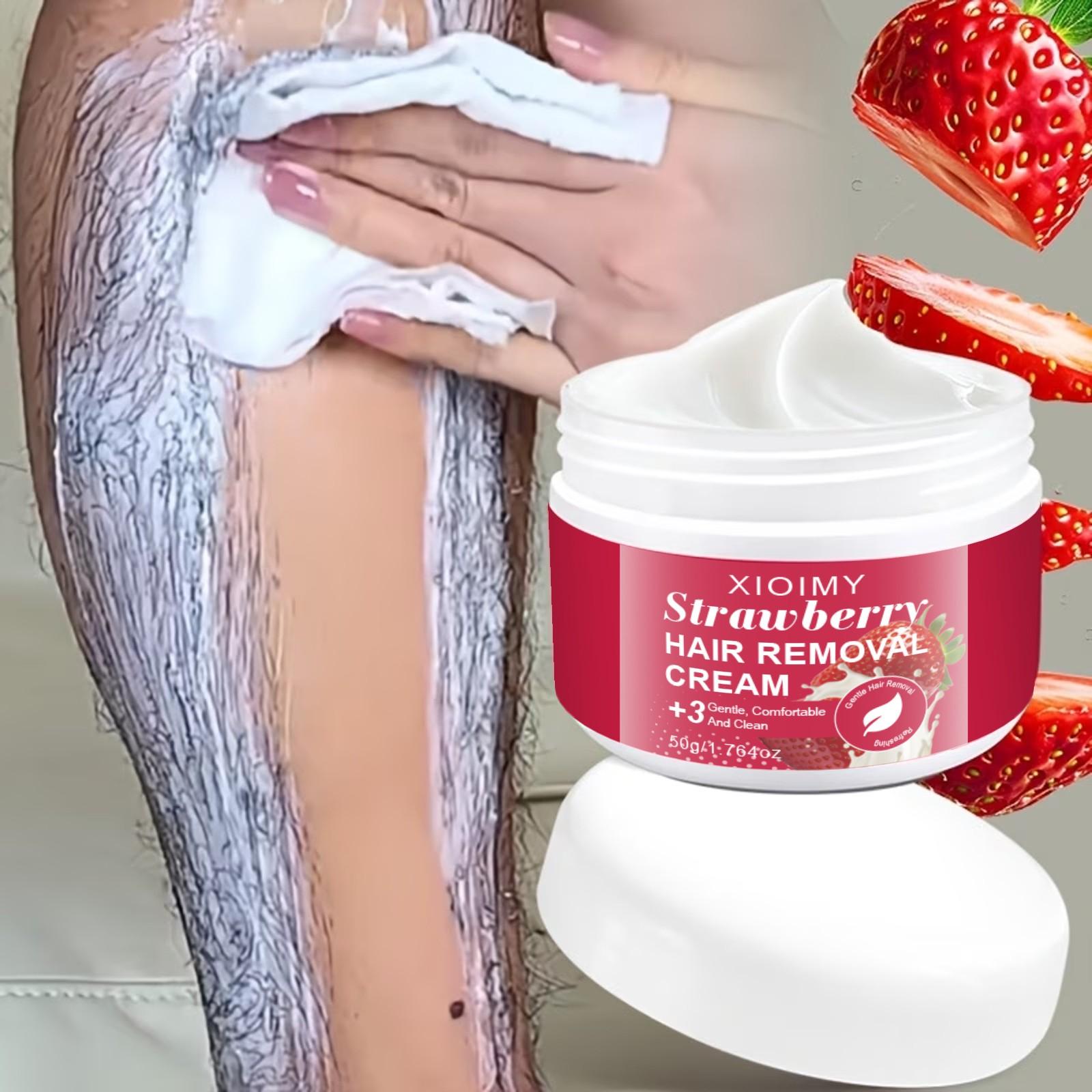 Strawberry Fast-Acting Hair Removal Cream, Gentle Formula with No Irritation, Pain-Free Complete Hair Removal for Chest, Legs and Arms