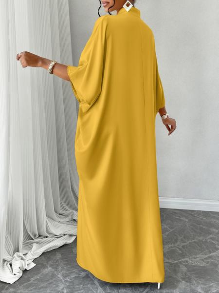 Women's Plain Notched Neck Split Hem Long Dress, Elegant Fashion Casual Dress for Daily Outdoor Wear, Women Dress for Summer