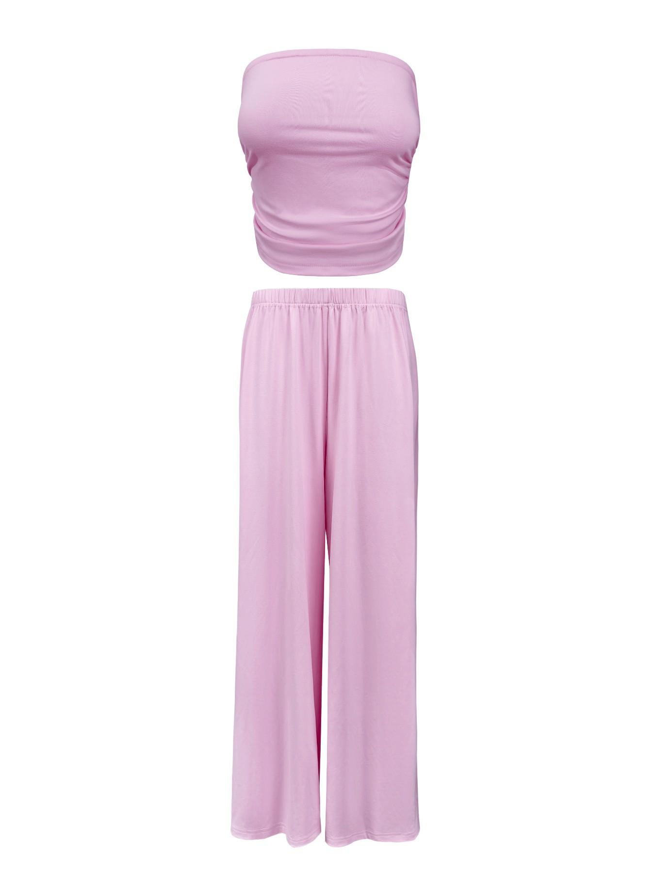 Elegant Two-Piece, Strapless Top & Wide-Leg Trousers, Lightweight & Breathable, Perfect for Spring & Summer Wear