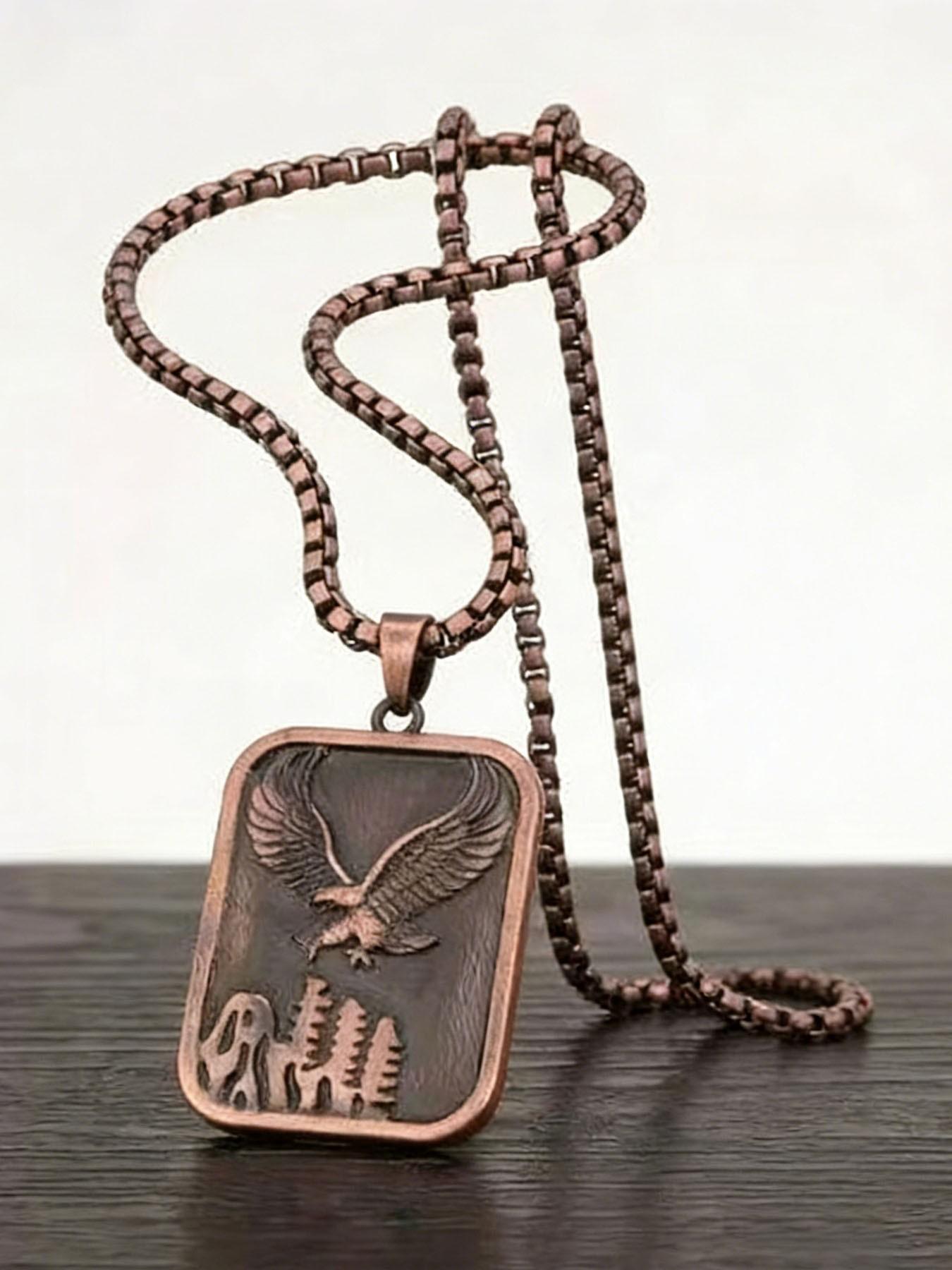 99.99% Pure Copper Men's Necklace, Eagle Design, Magnetic Bracelet, Fashionable, Relieves Arthritis, Thick Chain, Gift Set, Icedout Jewelry