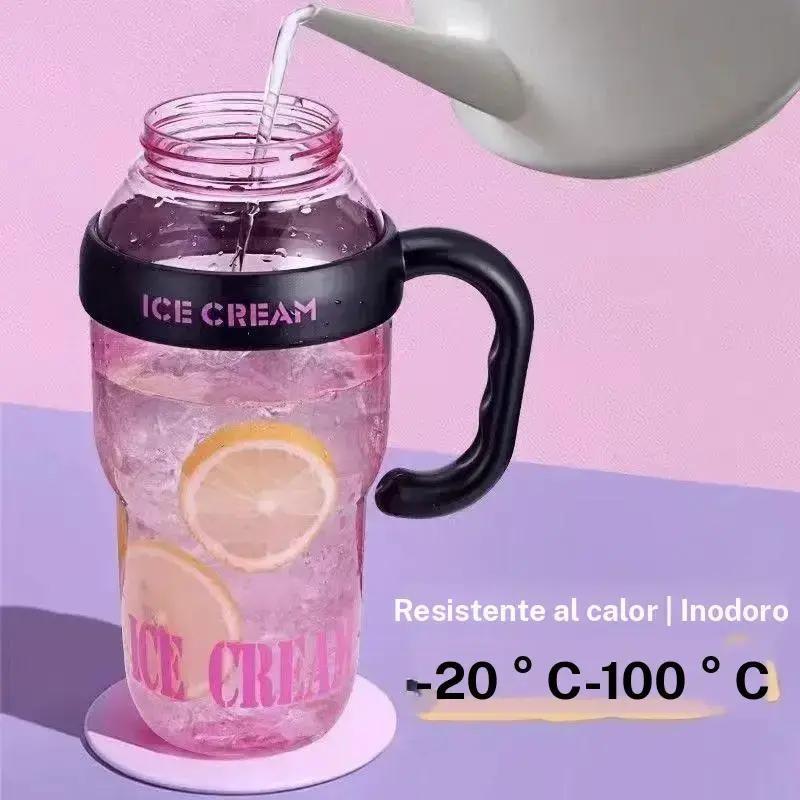 1200ML Thermal Water Bottle with Tea Infuser and Straw, Large Handle, High Capacity, Cute, Dustproof, Summer Water Cup for Women and Students, Large Water Bottle, Lucky King Ice Water Cup