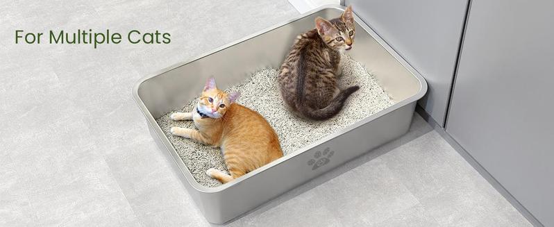 PTLOM Stainless Steel Cat Litter Box High Side, No Lid Large Space, Splash-proof Non-stick Cat Pet Supplies