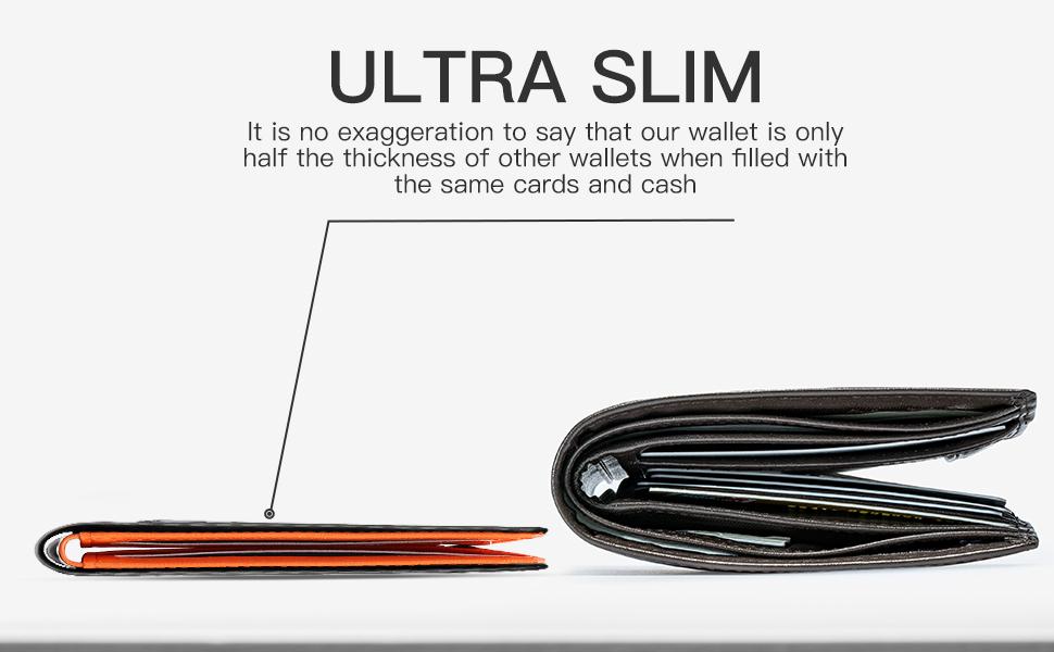 VTLASK Men's Ultra-Thin RFID Blocking Leather Wallet - 12 Card Slots with ID Window, Slim Bifold Front Pocket Design, Premium Gift Box - Ideal for Father's Day, Daily Use & Back to School Essentials Card Holder