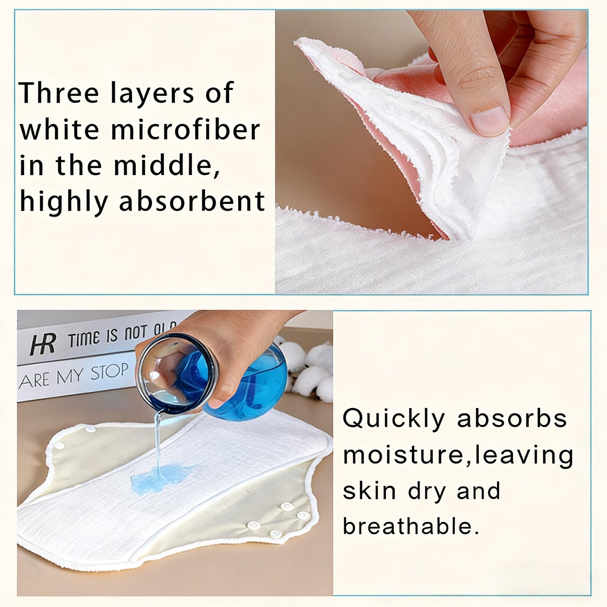 Reusable Washable Sanitary Pads, Graphene Cotton, Heavy Flow, Breathable Liner, High Absorbency, Night Use, 6 Pack Value Bundle,  Leak-Proof, Heavy Flow Overnight Menstrual Cloth Pads, Washable & Reusable，  (5 Colors: Skin/Green/Pink/Coral/Yellow)