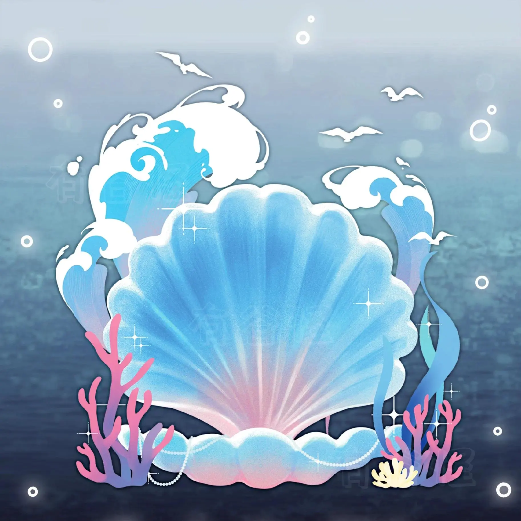 Ocean Shell Acrylic Scene Display Stand, Marine Style Badge & Standee Frame, for Anime Merch Shooting Photo Prop Layout Decor