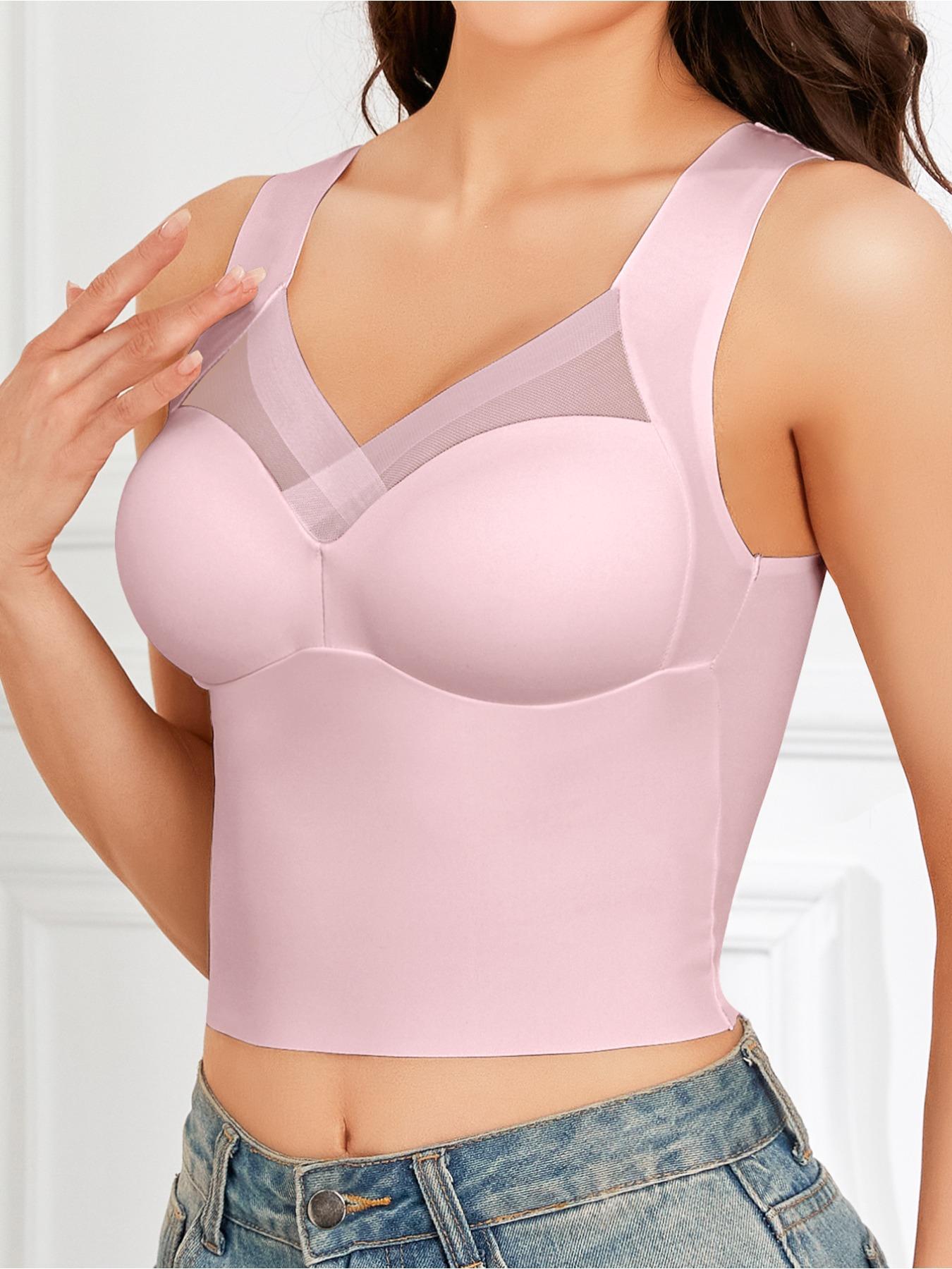 1/5PCS Women's Seamless Wireless Bra, Full Coverage Plunge Design, Medium Support, Contrast Mesh Lining, Casual Daily Wear, Perfect for Dates & Parties,Christmas gifts, Valentine's Day gifts
