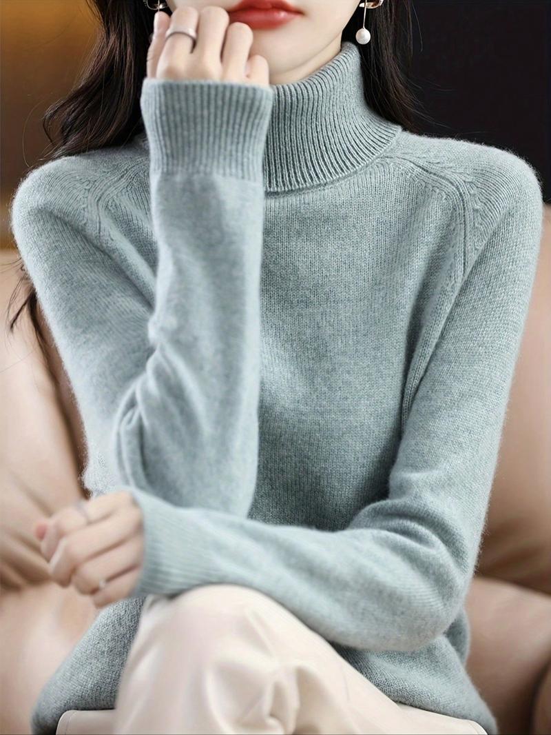 New Women's Mock Neck Sweater, Loose Knit Pullover, Warm Inner Layer Top, Casual Knitwear for Fall & Winter, Ladies Clothing