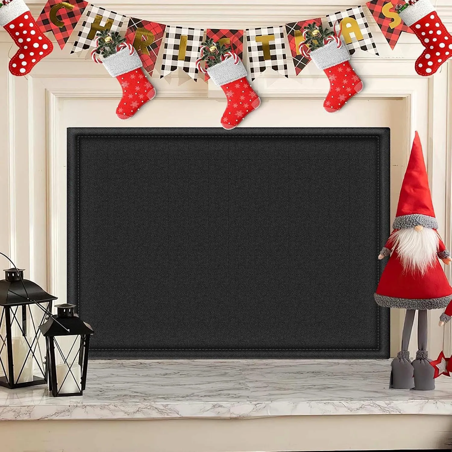 Fireplace Blocker Blanket Stops Heat Loss, Magnetic Fireplace Draft Stopper, Indoor Fire Place Draft Cover with Hook and Loop Tapes, Cold Air Blocker Save Energy, Black 36" W x 24" H