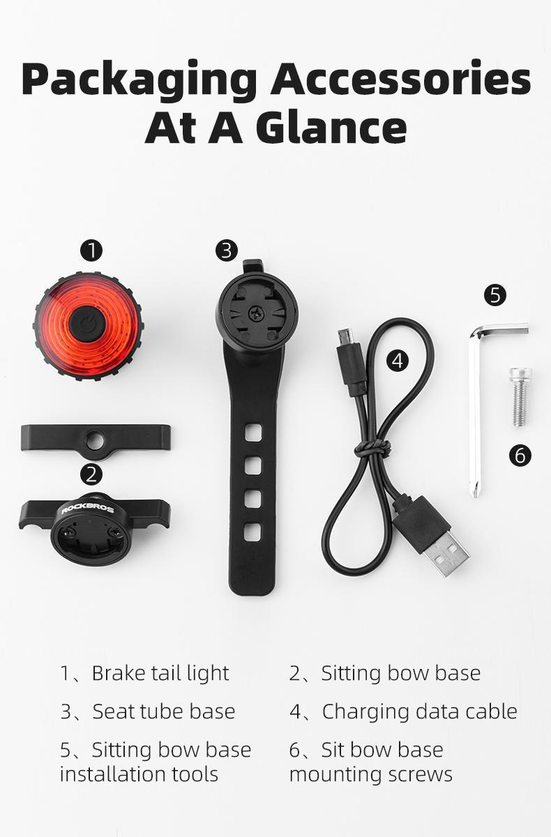 ROCKBROS Bike Tail Light Bicycle Smart Brake USB Rechargeable MTB Rear Light 7 Modes Cycling Warning Light Bike Accessories ROCKBROS Bike Tail Light Bicycle Smart Brake USB Rechargeable MTB Rear Light 7 Modes Cycling Warning Light Bike Accessories