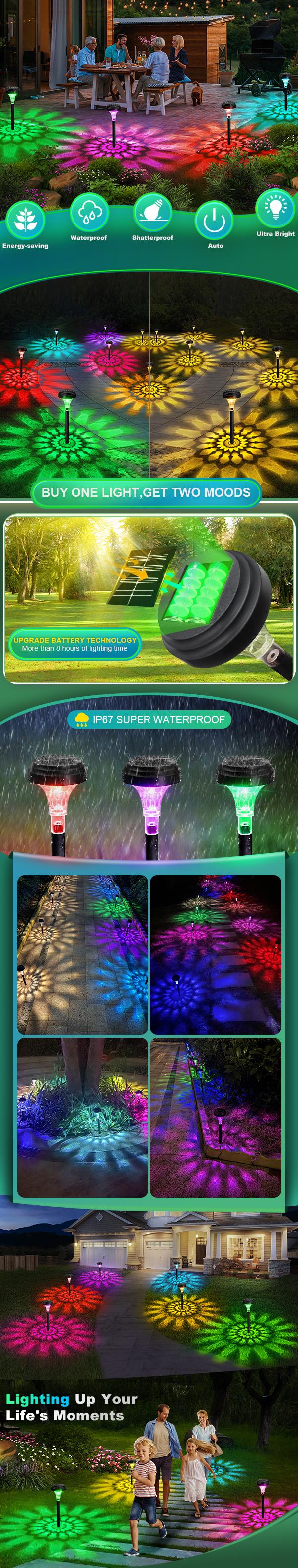 Nupostai Bright Solar Pathway Lights, Color Changing & Warm White, IP67 Waterproof, Auto Work, Sunflower Pattern, Outdoor Garden Lights for Walkway, Yard, Backyard, Patio, Landscape Decor, Halloween, Christmas