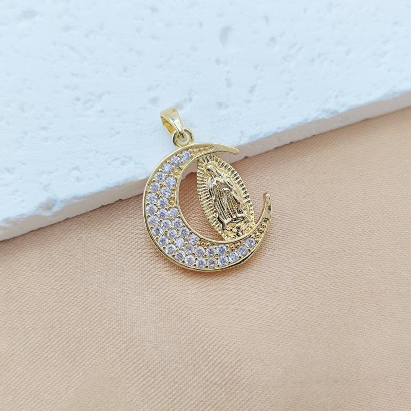 14 Karat Gold Plated Our Lady of Guadalupe Necklace for Female - CZ Virgin Mary Crescent Moon Pendant, Dainty Catholic Religious Jewelry, Faith Gift for Daily Wear, Special Occasions
