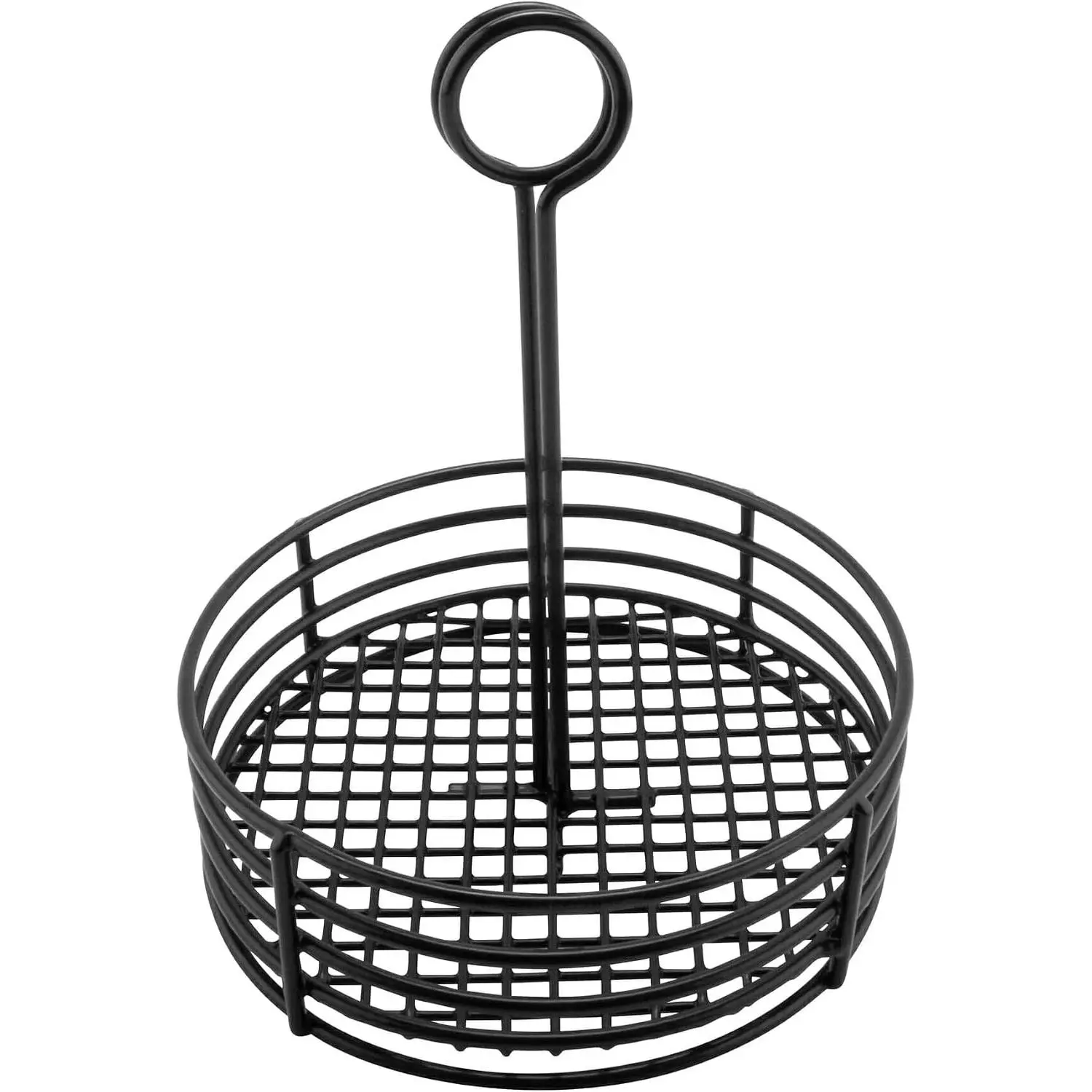 4-31855 Black Round Stainless Steel Condiment Caddy Iron Polyethylene Coated Table Caddies Collection, 7.5" | Easy transport, Restaurant service, Great for Condiments, Flatware and Table Service