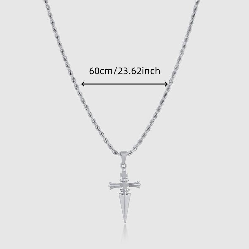 Unisex Anti-Tarnish Stainless Steel Cross Necklace, Twist Rope Chain Jewelry Necklaces (3 Finishes: Gunmetal, Gold, Silver), 60cm Gothic Punk Style for Streetwear Outfits, Fashion Stainless Steel Jewelry Gift