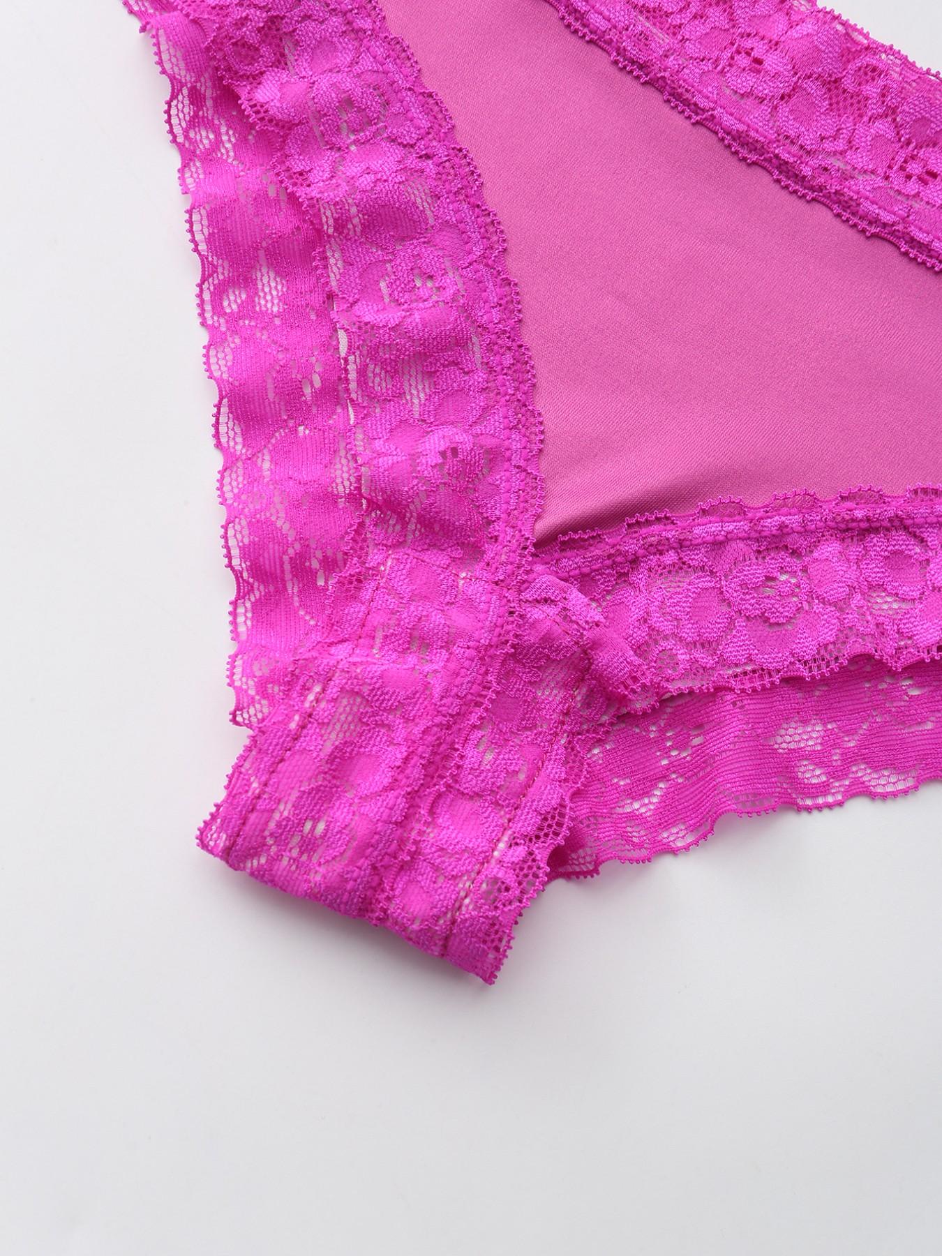 4-Pack Fashion Women's Lace Patchwork Print Underwear Set, Heart Strawberry Butterfly Petal Prints, Sexy Comfortable Soft Ladies Lingerie Womenswear