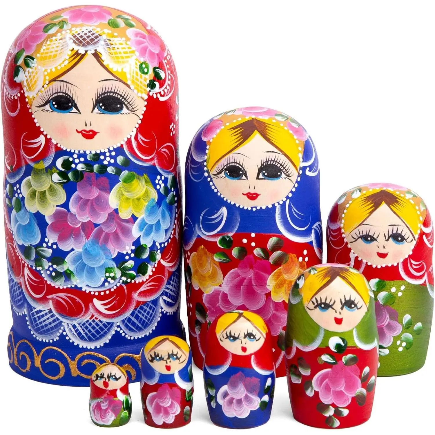 7PCS Wooden Russian Nesting Dolls Matryoshka Stacking Nested Set for Christmas Children Kids Birthday Gift