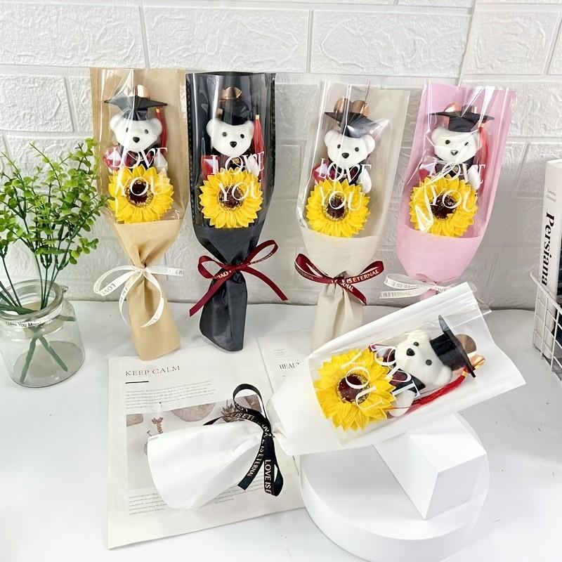 1pc of Bear Wearing a Graduation Cap with Golden Heart Wrapping Paper Bouquet, Realistic Sunflower Bouquet, a Gift for Friends, Classmates, Or Girlfriends During Graduation Season Parties