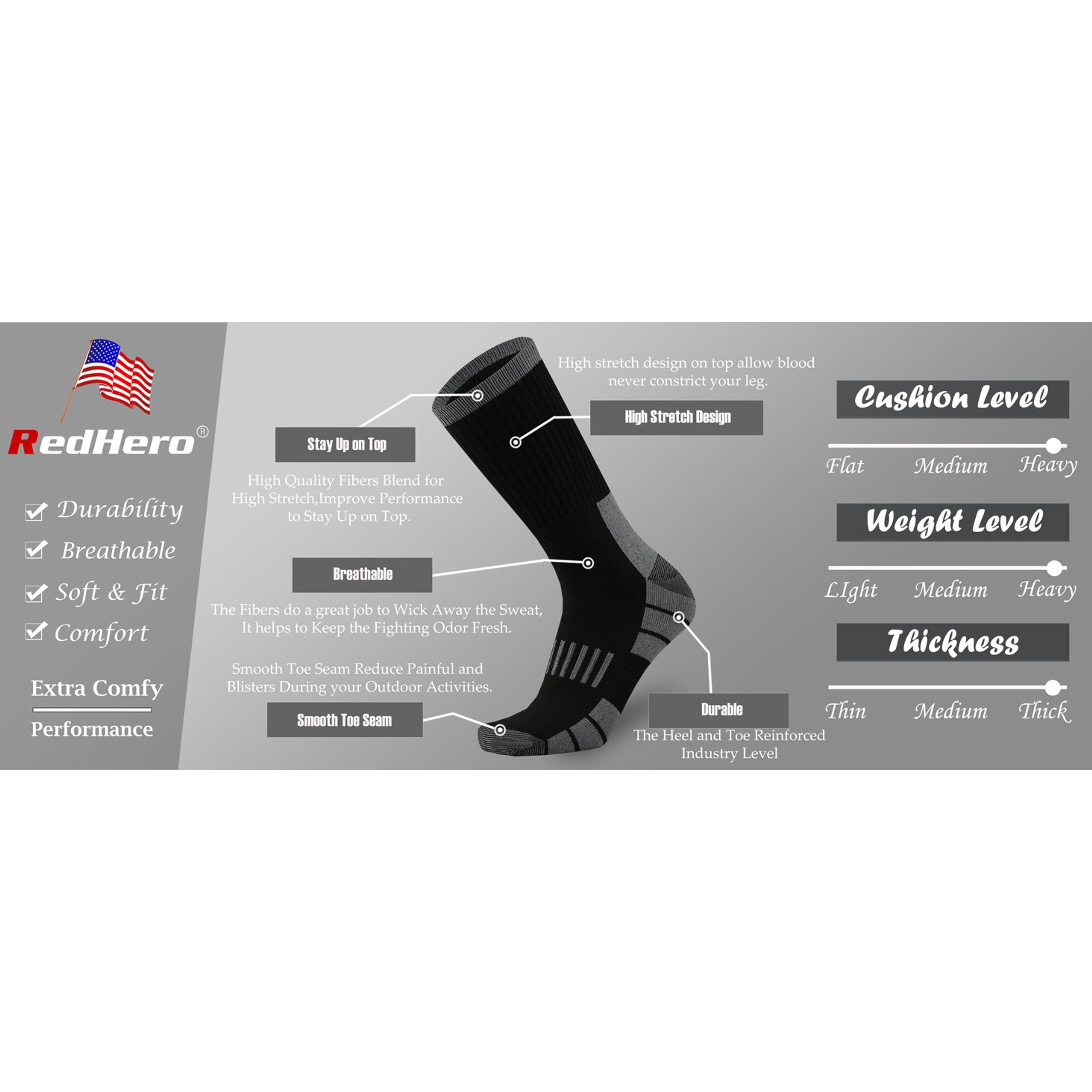 Men's Athletic Crew Socks with Full Cushion Thick Padding, Moisture Wicking, Odor Control, Breathable, Anti-Blister for Work Boots, Sports, Basketball, Training, Size M/L/XL, 3/6 PackGift