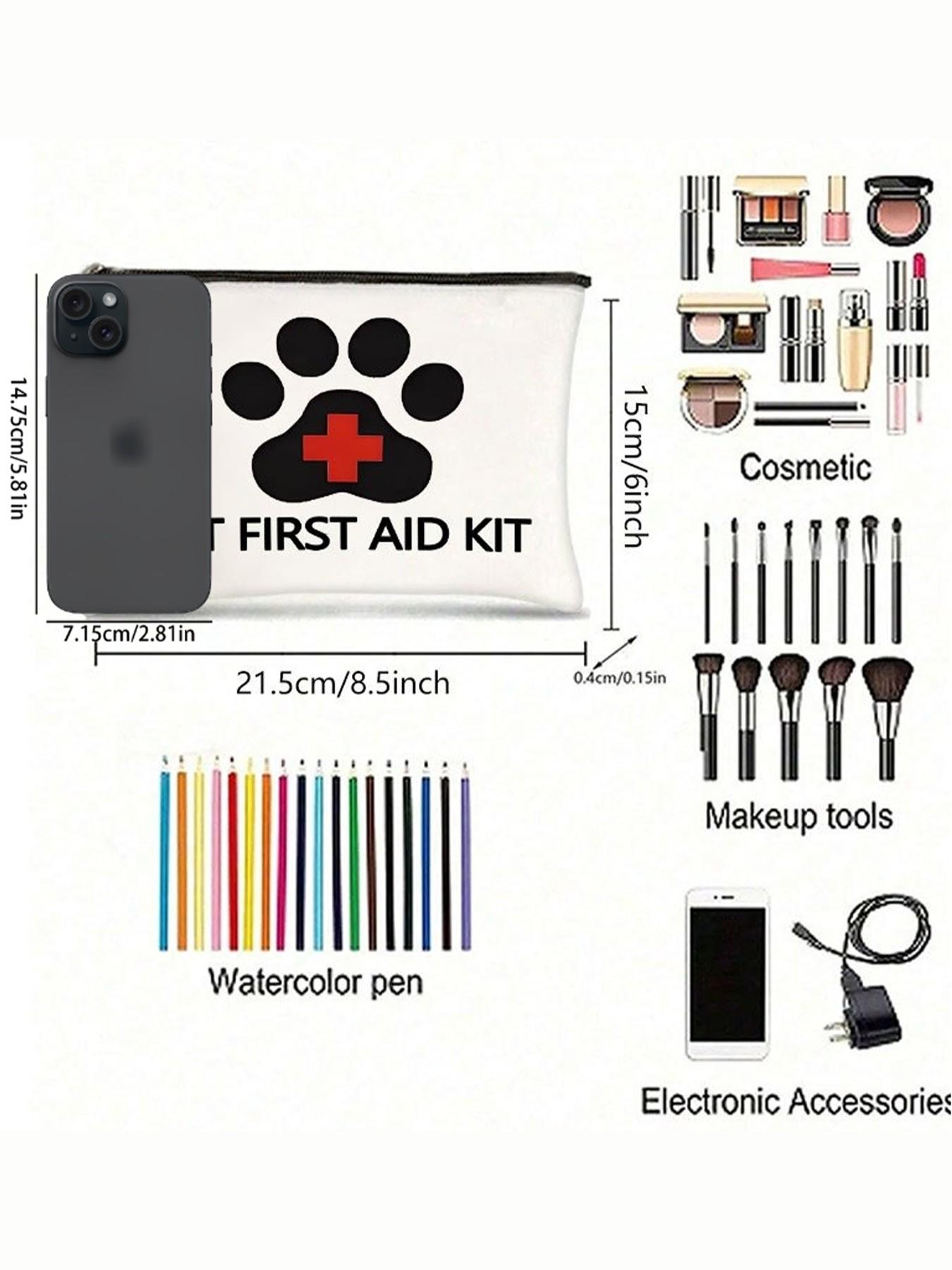 Pet First Aid Kit Bag, Paw Print Cross Makeup Pouch, Portable Zipper Emergency Bag, Essential for Cat Dog Owners, Pet Travel Must-Have