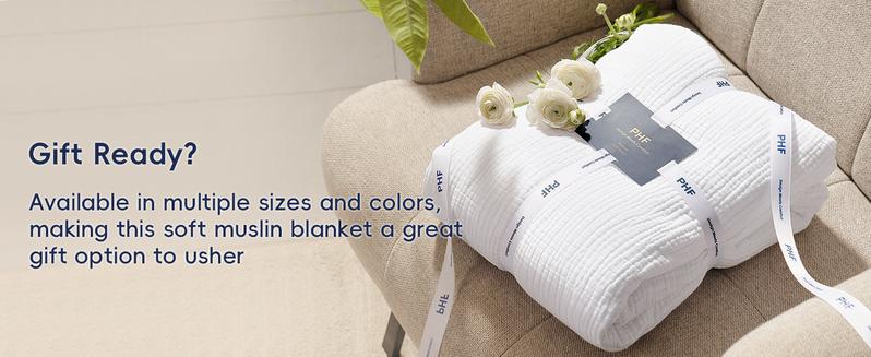 PHF Muslin Blanket 100% Cotton Throw Blanket, 4-Layer Lightweight Breathable Blanket, Soft Gauze Blanket, Stylish Blanket, Decor Gifts PHF Muslin Blanket 100% Cotton Throw Blanket, 4-Layer Lightweight Breathable Blanket, Soft Gauze Blanket, Stylish Blanket, Decor Gifts
