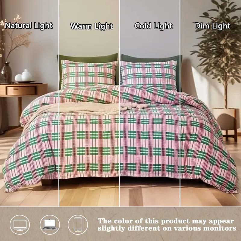 3-Piece Checkerboard Geometric Digital Print Duvet Cover Set, Includes 1 Duvet Cover and 2 Pillowcases (Without Insert), Soft & Breathable Fabric, Retro Color Palette, Ensures Comfortable Sleep.