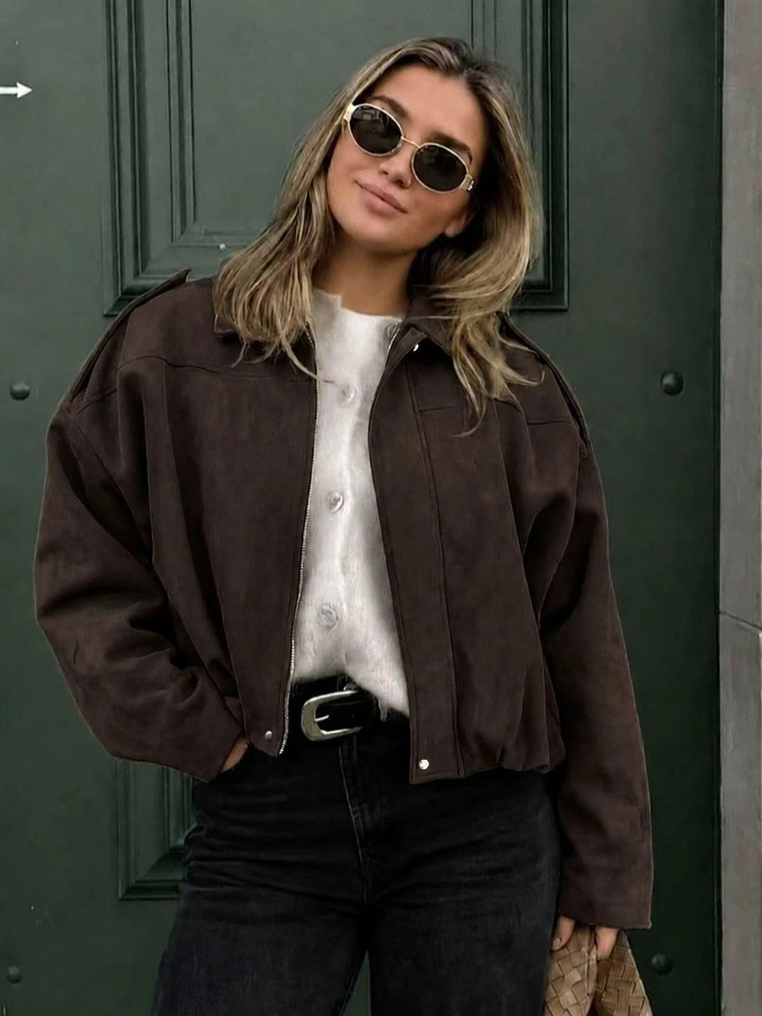 Elegant Solid Color Pilot Jacket for Women, Lightweight Fall Basic Casual Coat, Perfect for Back-To-School and Office, Subtle Luxury Style