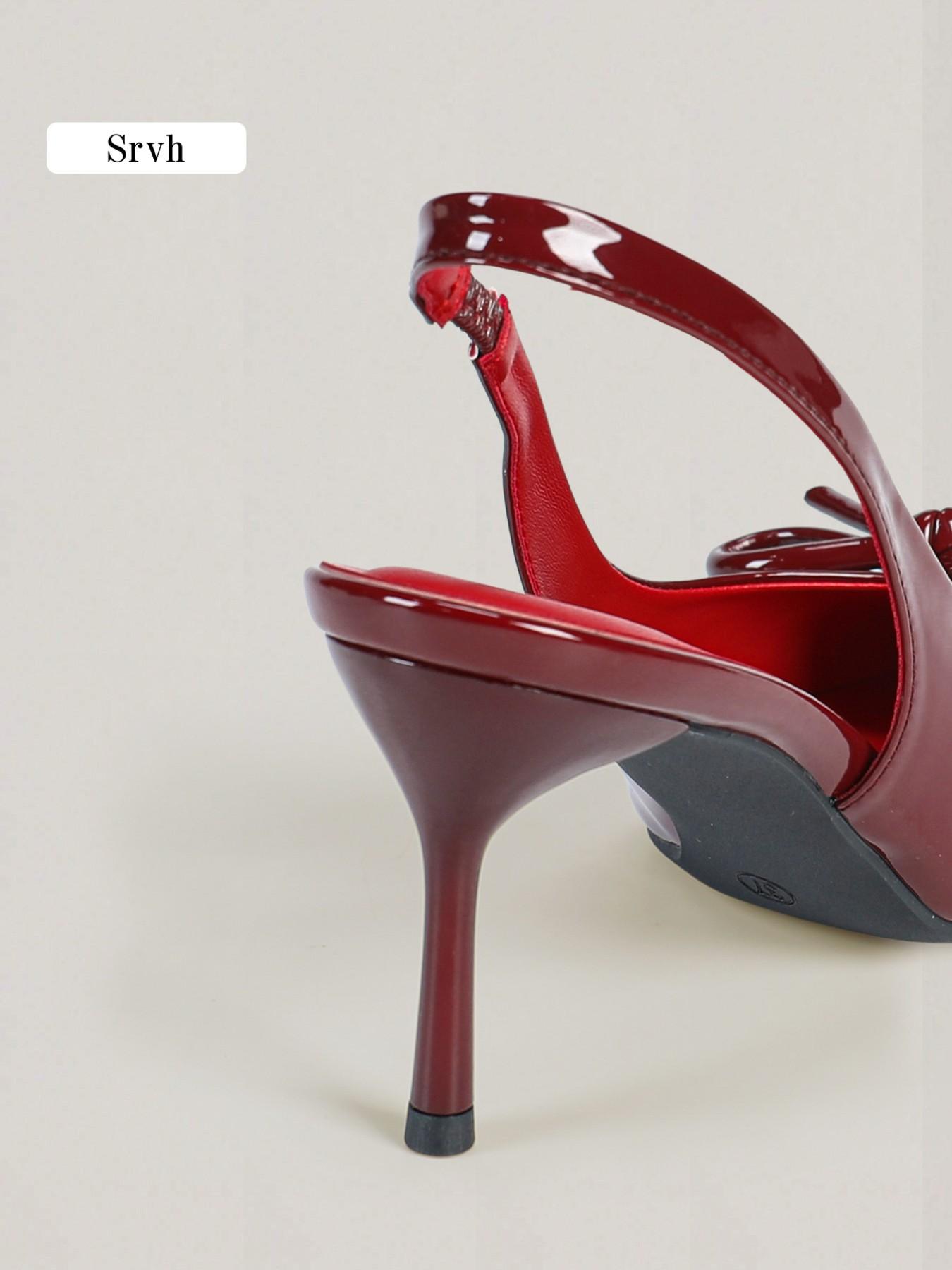 Women's Bow Pointed Toe Slingback Pumps, Glossy Patent Leather Stiletto Heels, French Vintage Day-to-Night Dress Shoes for Work, Valentine's Day, Dates, Parties & Proms