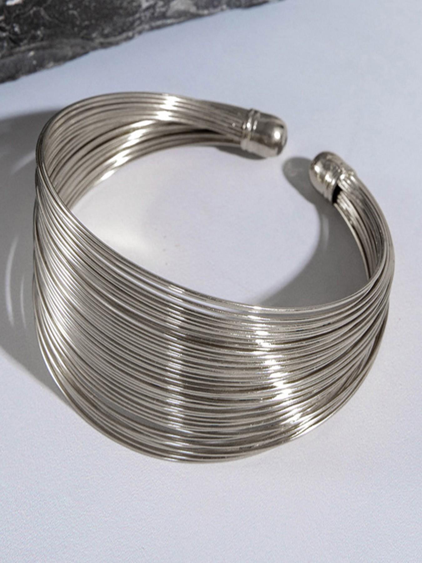 Wide Face Arc Wire Multi-Layer Open Bracelet, Fashion Versatile Trendy Jewelry, Perfect Gift for Friends and Family