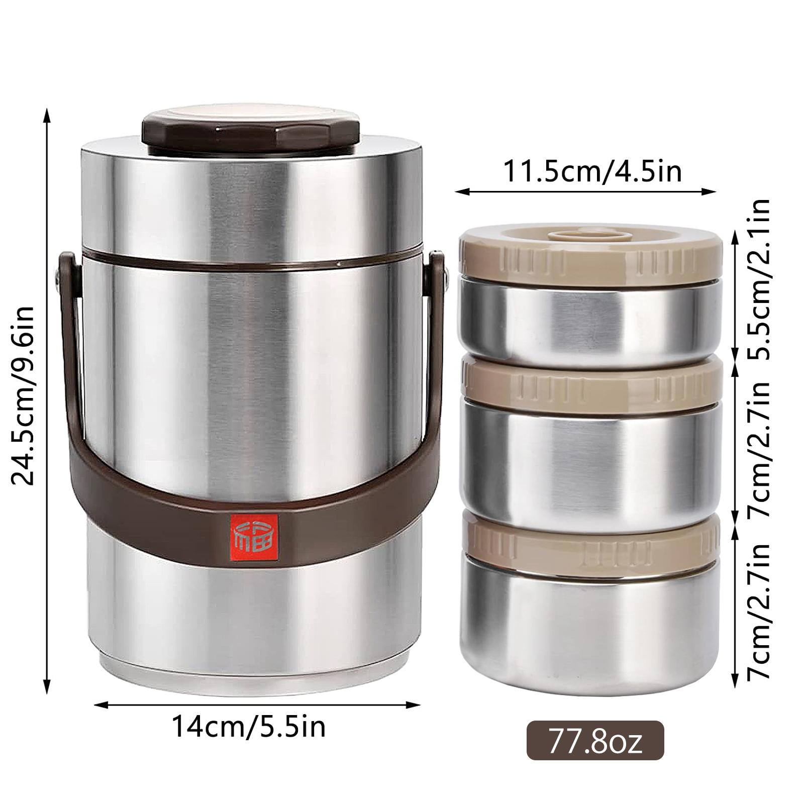 SUNDAY MIRTH 3-Tier Stackable Insulated Food Jar 2.3L Bento Lunch Box Stainless Steel Food Container for School Office Picnic