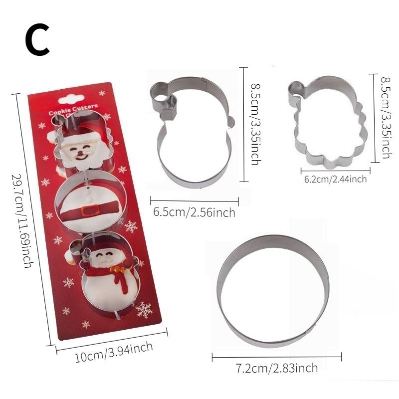3-piece set of Christmas themed cartoon cookie molds, with fun designs and 3 cute styles to choose from; High quality stainless steel material, specially designed for home baking, essential for Christmas cookies, creating a festive atmosphere dessert.