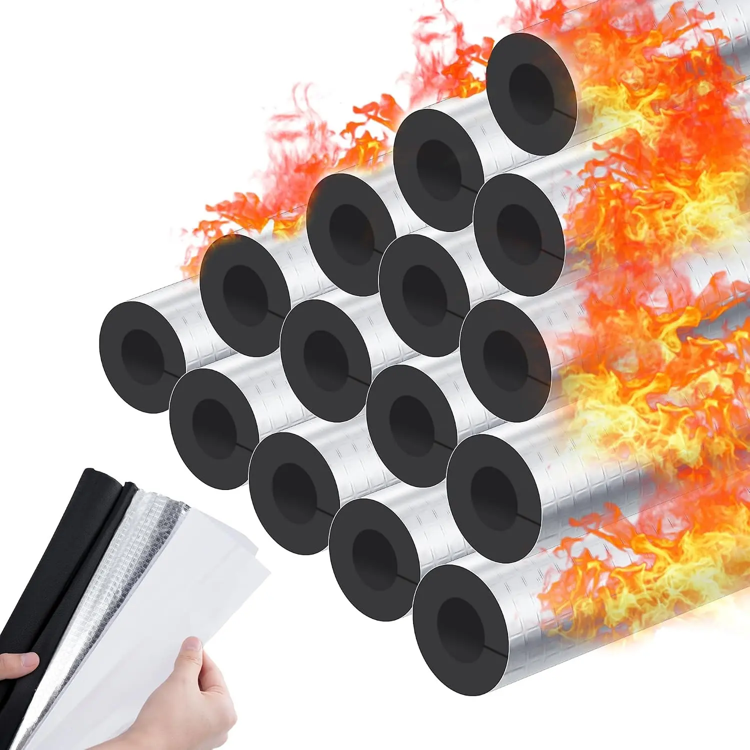 Self-Adhesive Pre-Slit Foam Pipe Insulation Tubes, 3/4 Inch Freeze Protection Covers for Outdoor Spigots, Sprinklers, and Water Heater Pipes, 10 Pack