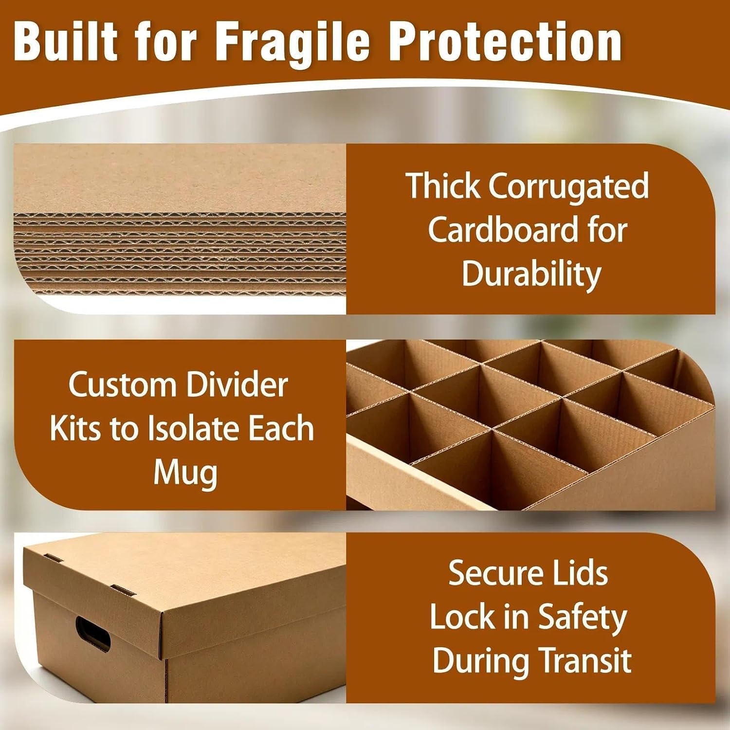 Cup & Mug Moving Boxes for Short Coffee Mugs,  Cups & Glassware Storage | Thick Corrugated Cardboard, with Dividers &  , Mugs Packing Boxes, 17.1 x 13.5 x 5.9 inch, 2 Pack,