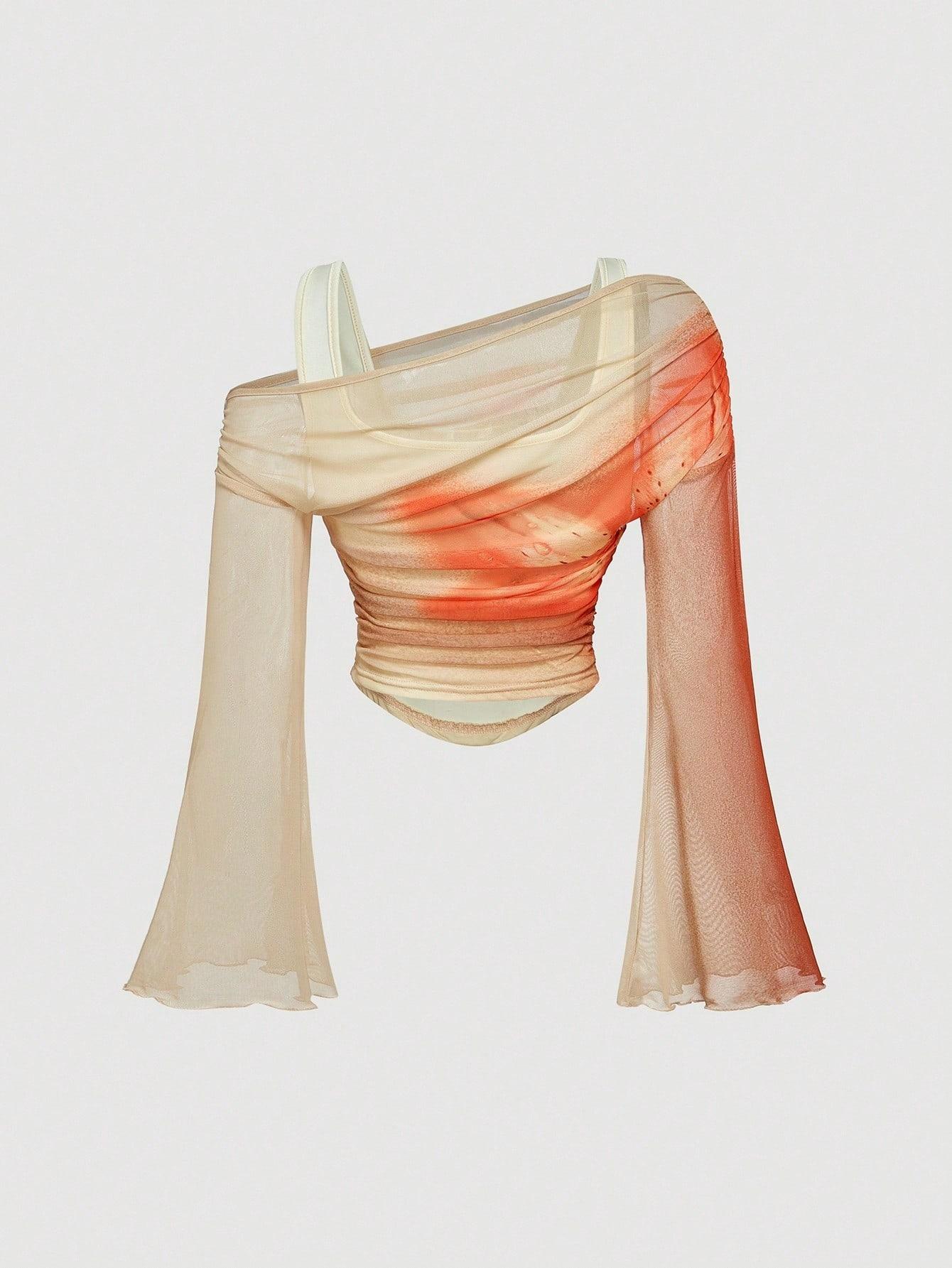 Women's Long Sleeve T-Shirt, Asymmetrical Shoulder Design Slim Fit Casual Top, Fall & Winter Fashion, Moderate Knit Fabric, Comfortable Wear