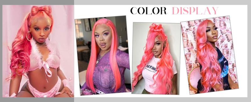 Gk Pink Lace Front Wig Human Hair 200% Density 13x4 HD Lace Body Wave Wig for Women Strawberry Color 100% Unprocessed Brazilian Virgin Hair No Shedding Tangle Free HD Lace Body Wave Wig for Women Strawberry Color