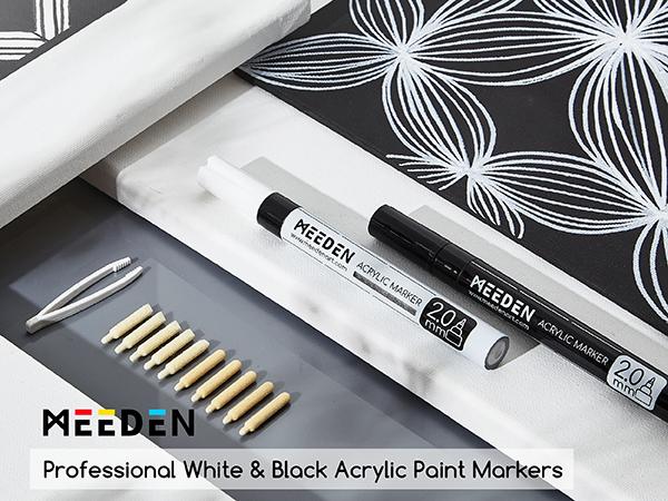 MEEDEN Artist Black & White Paint Pens - 10 Replaceable Tips & 1 Tweezer Acrylic Markers for Visible Large Capacity - Water-Based Quick Drying Paint Markers for Wood, Metal, Rock Painting, Canvas MEEDEN Artist Black & White Paint Pens - 10 Replaceable Tips & 1 Tweezer Acrylic Markers for Visible Large Capacity - Water-Based Quick Drying Paint Markers for Wood, Metal, Rock Painting, Canvas
