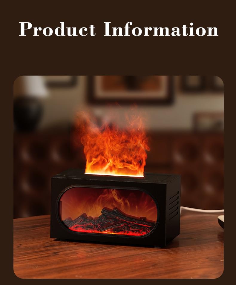 Fireplace Scent Diffuser Humidifier, Aromatherapy Humidifier, Flame Atmosphere Light, Waterless Power Protection, Fine Mist & Coarse Mist Output, Quiet Operation