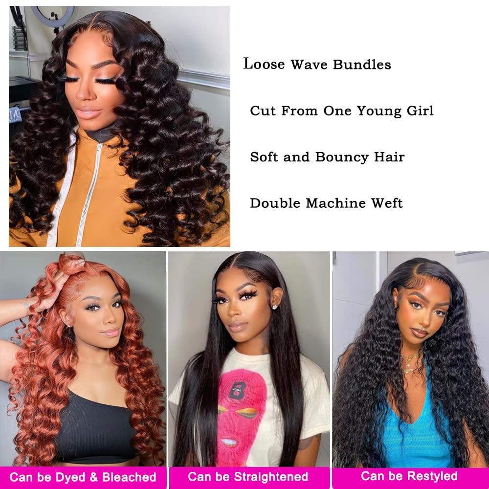 12A Natural Black Loose Deep Wave Bundles Human Hair 30Inch Brazilian Virgin Hair Extensions  Unprocessed Natural Hair Double Weft Bundles For Women