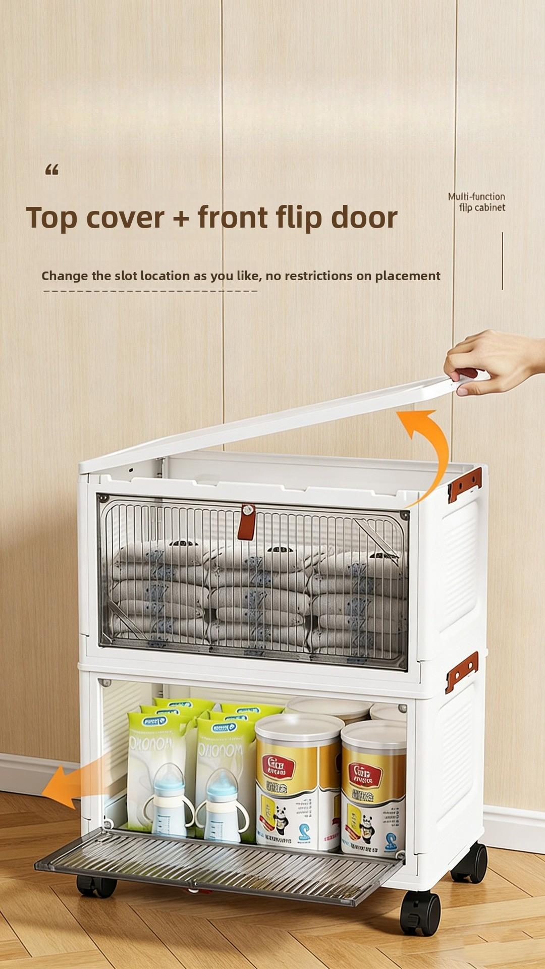 The latest multi-layer stackable transparent door storage cabinet, foldable plastic storage drawers with rollers, space-saving wardrobe storage supplies, suitable for kitchens, bedrooms, bathrooms