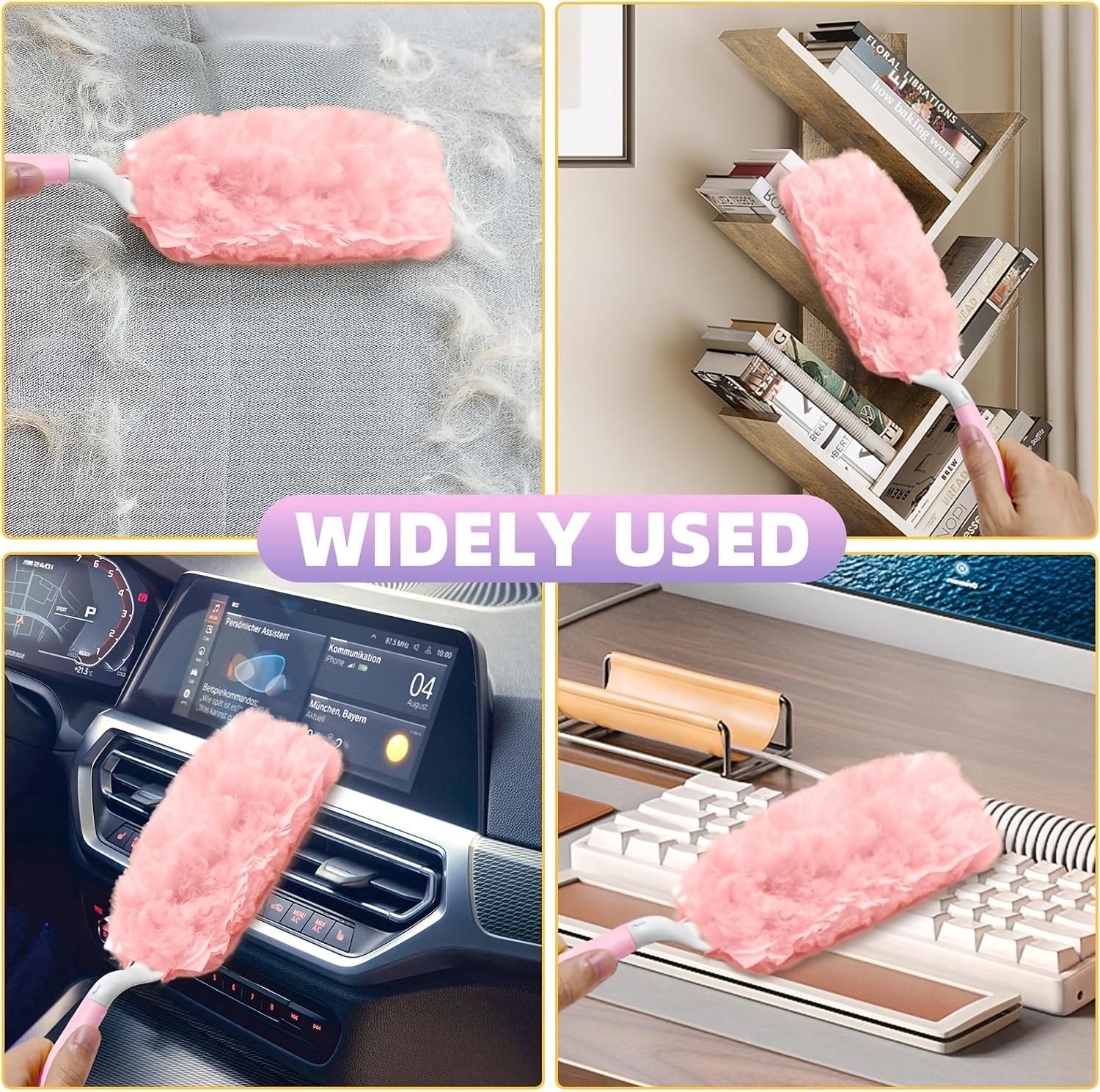 Disposable Pink Static Dust Duster, Dust Cleaning Feather Duster for Home and Car Use, Household Cleaning Replacement Dust Brush Heads, Refill Duster Heads (with Handle), Duster Refills - Cleaning Supplies