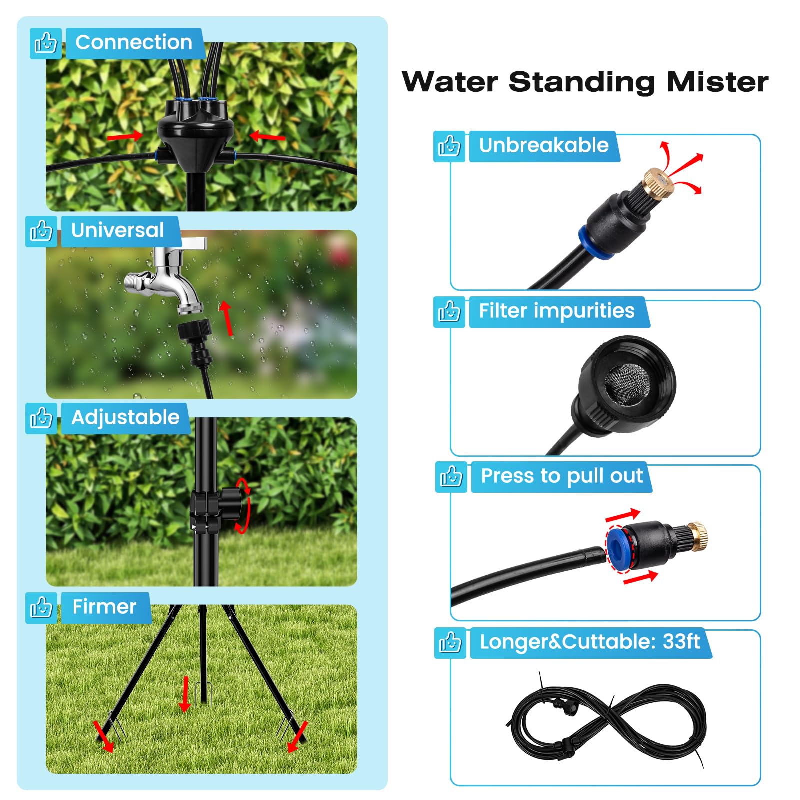 Standing Misters for Outside Patio,Portable Misting System for Cooling Outdoor - 32.8Ft Stand Misting Line with Adjustable Height 5.25 FT Stand Spray for Yard Garden BBQ Party Pool Water Playing Beach Tropical Sprinklers Standing Misters for Outside Patio,Portable Misting System for Cooling Outdoor - 32.8Ft Stand Misting Line with Adjustable Height 5.25 FT Stand Spray for Yard Garden BBQ Party Pool Water Playing Beach Tropical Sprinklers