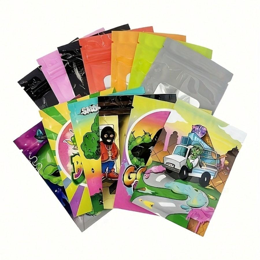 20/50PCS  Cartoon Graphic Printed Smell Proof Bags, Resealable Foil Ziplock Mylar Pouches For Small Items Packaging
