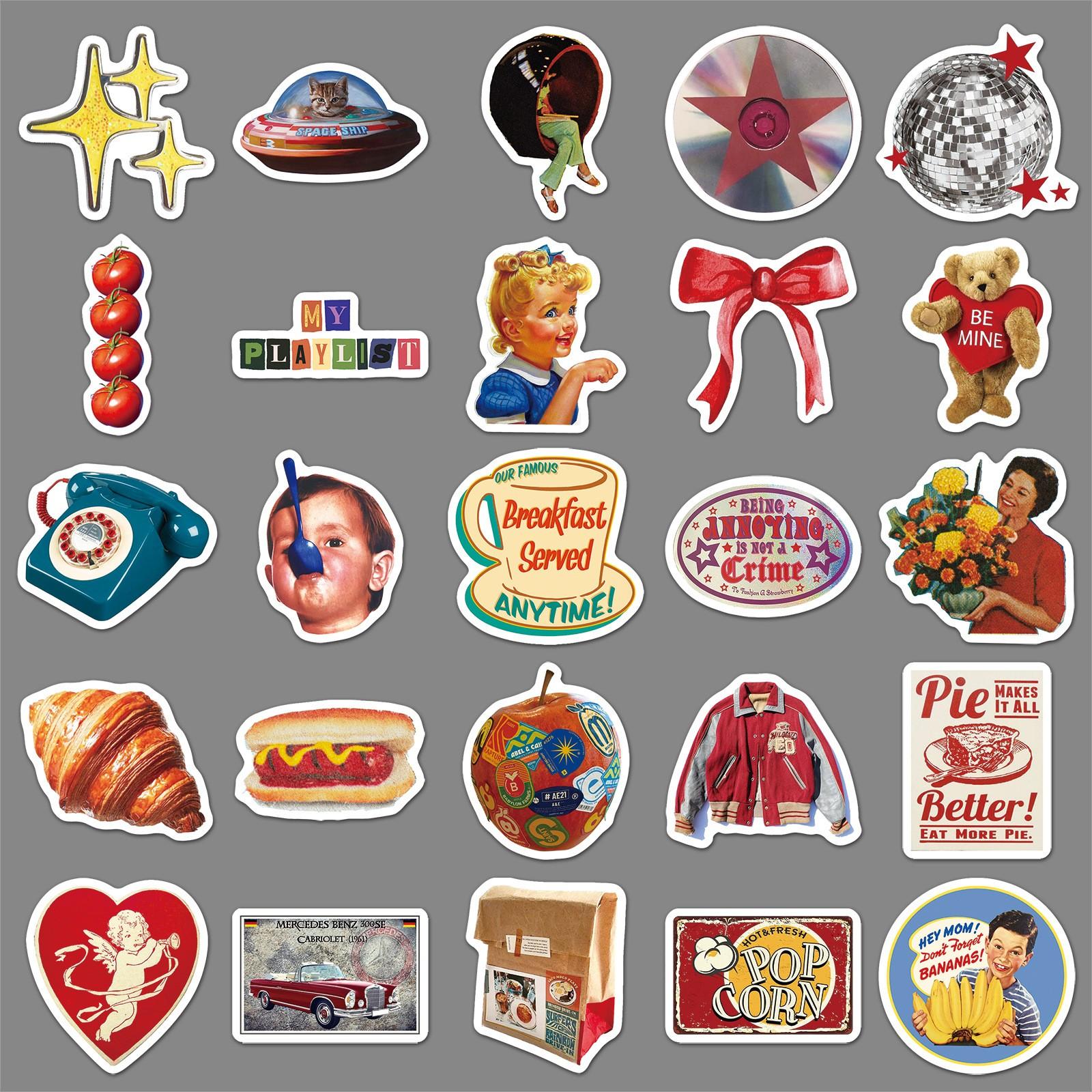 50 Pieces American Retro Graffiti Stickers, Cartoon Creative Collage Decorations, Phone Case Skateboard Notebook Stickers
