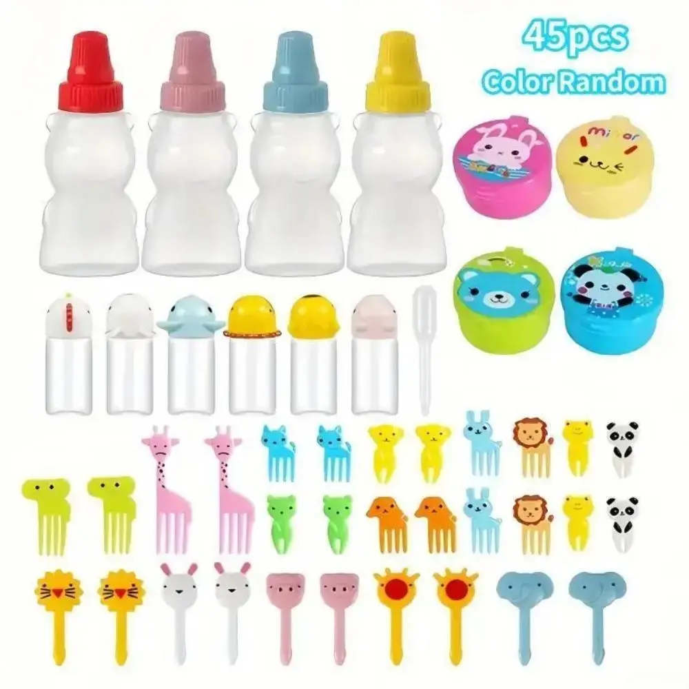 45-Piece Cartoon Animal Plastic Tableware Set - Fun Assorted Colors Cutlery, Sturdy Lightweight Forks & Spoons, Party Supplies & Daily Use Dinner Utensils