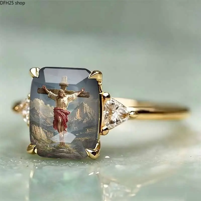 Classic Painting Statement Ring for Women and Men, Adjustable Retro Band With Vintage Artwork Design and Colorful Decorative Details, Artistic Fashion Jewelry Accessory for Daily Wear