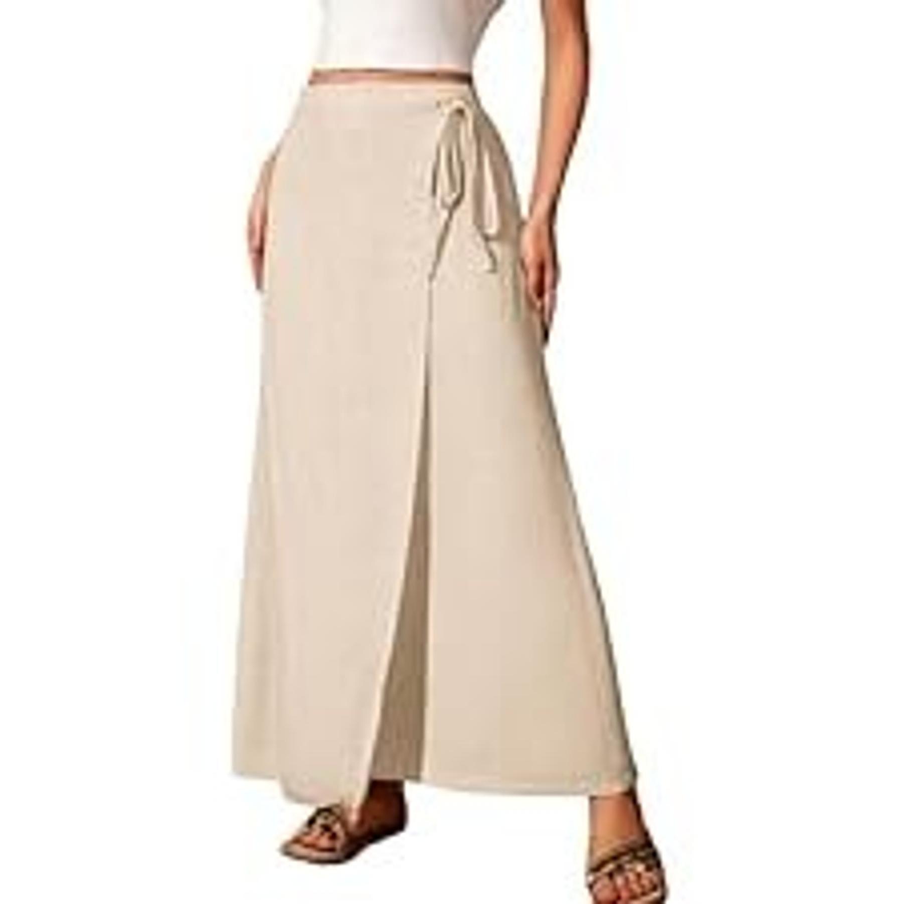Linen Straight Maxi Skirt with Side Slit - Elastic Waist Drawstring Long Flowy Ankle-Length Skirt with Pockets(Gift) Linen Straight Maxi Skirt with Side Slit - Elastic Waist Drawstring Long Flowy Ankle-Length Skirt with Pockets(Gift)